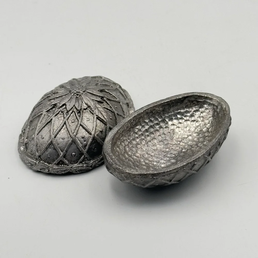 Metzke Pewter Egg TRINKET BOX‎ Floral Design VINTAGE USA